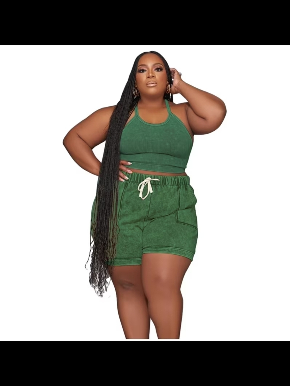 Plus Size Green Drawstring Lounge Shorts